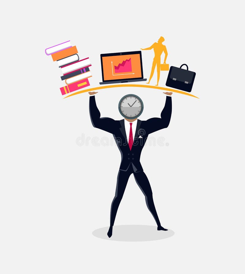 Athletic Male Holding on Shoulders Books, Laptop vector illustration Athletic Male Holding on Shoulders Books, Laptop vector illustration
