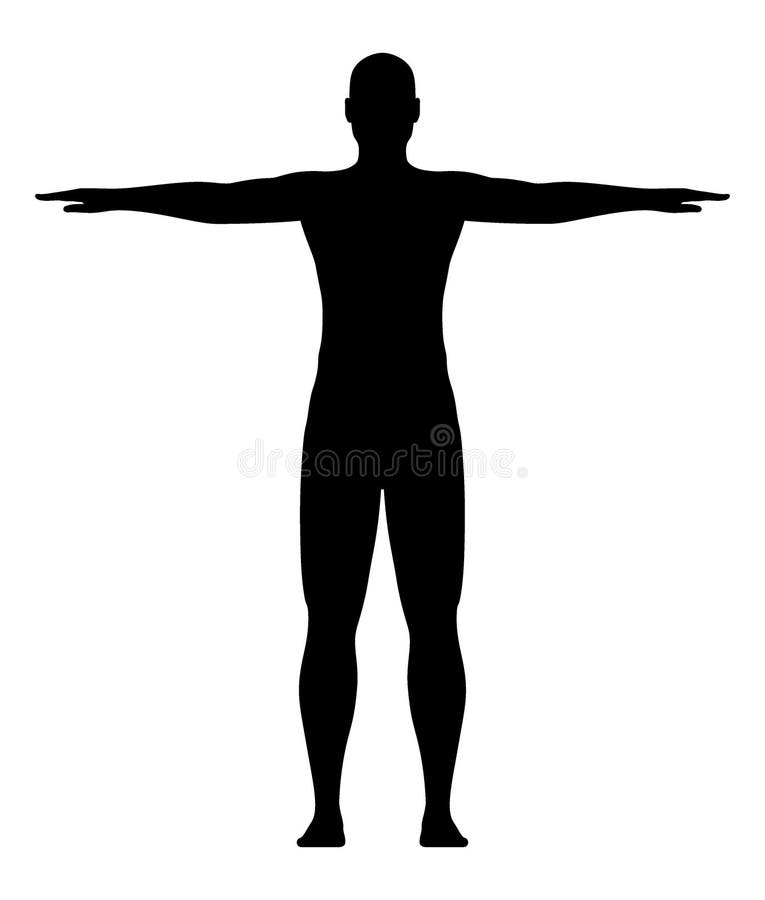 Athletic man training with outstretched hands pose, silhouette vector illustration