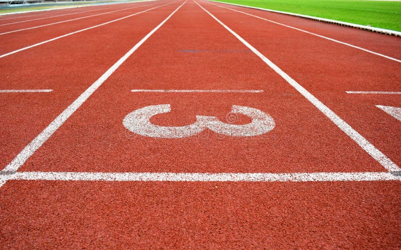 Stadium Running Track Lane Markers Sports Field Number Markings Stock