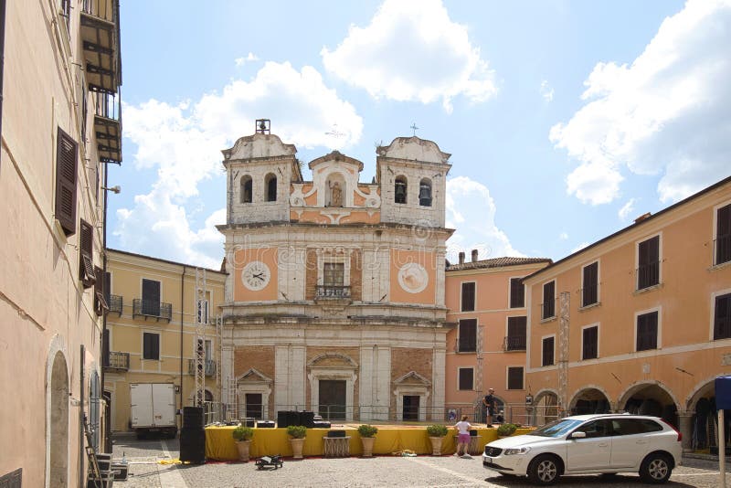 Atina, Frosinone, Italy - August 10, 2022: Stage work in front of the Chiesa `Cattedrale` Santa Maria Assunta. stock photography Atina, Frosinone, Italy - August 10, 2022: Stage work in front of the Chiesa `Cattedrale` Santa Maria Assunta. stock photography