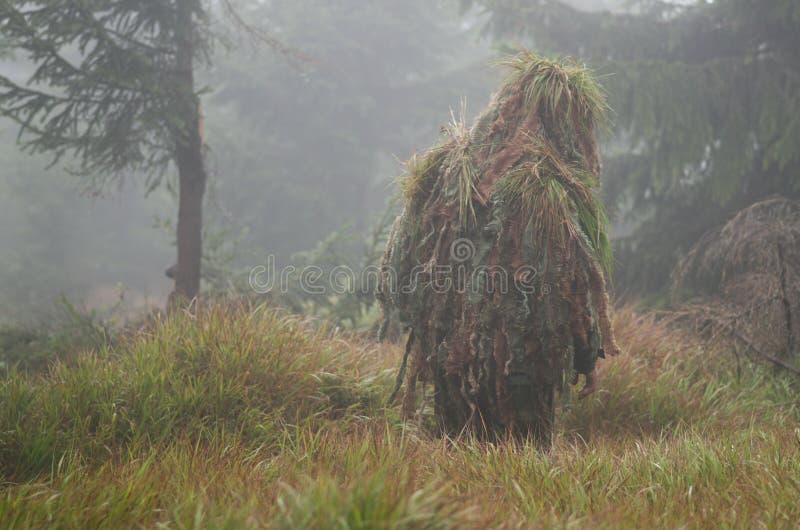 Atirador Furtivo Camuflado Na Floresta Foto de Stock - Imagem de armado,  infantaria: 148202288