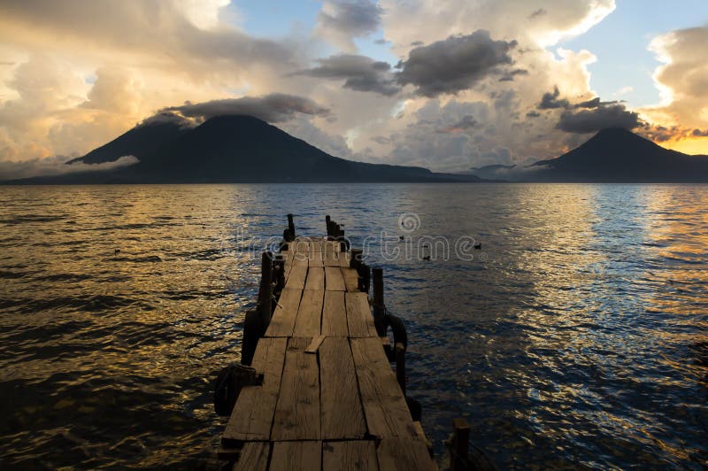 Sunset on Lake Atitlan with volcano in background. Sunset on Lake Atitlan with volcano in background