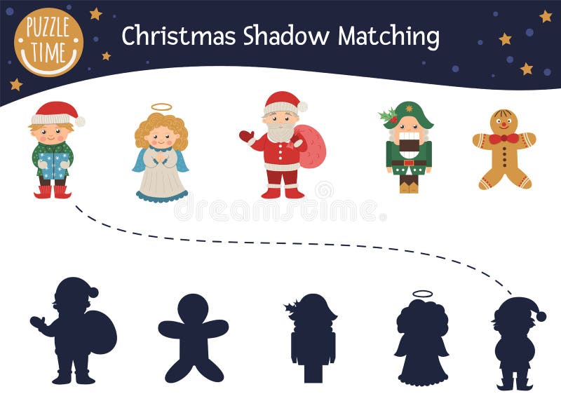 Vetores de Atividade De Correspondência De Sombras De Natal Para Crianças  Quebracabeça De Inverno Com Objetos De Natal Bonitos Jogo Educativo De Ano  Novo Para Crianças Encontre A Planilha Imprimível De Silhueta