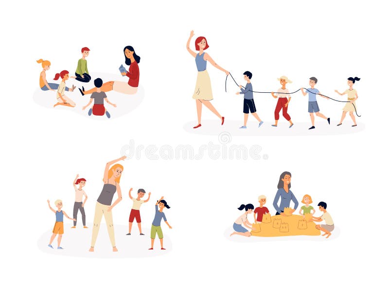 Banners dos desenhos animados crianças meninos e meninas personagens jogar  jogo de amarelinha no quintal de casa crianças felizes atividade de férias  de verão amigos passam tempo juntos no parque infantil ilustração