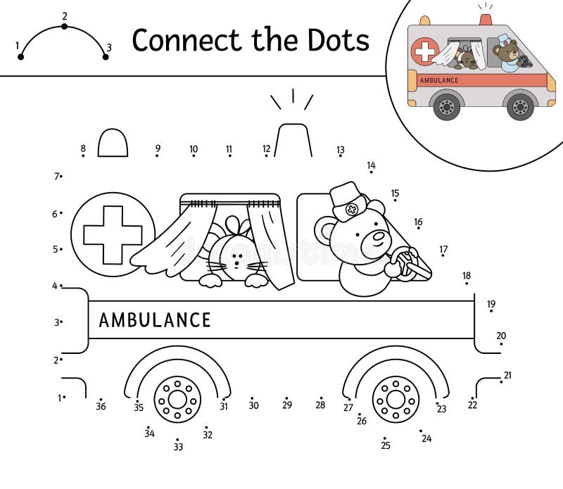 Jogo de Puzzle Educacional para crianças: jogo de números. Carro de  ambulância. Desenho da página de