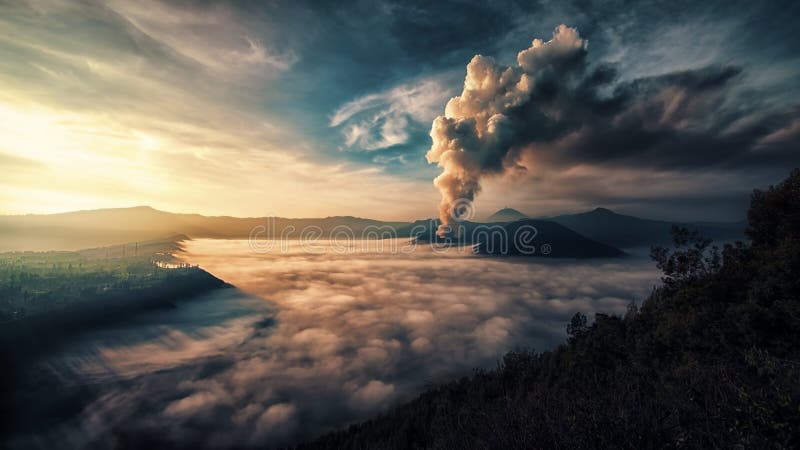 Atividade na montagem Bromo no amanhecer fotos de stock Atividade na montagem Bromo no amanhecer fotos de stock