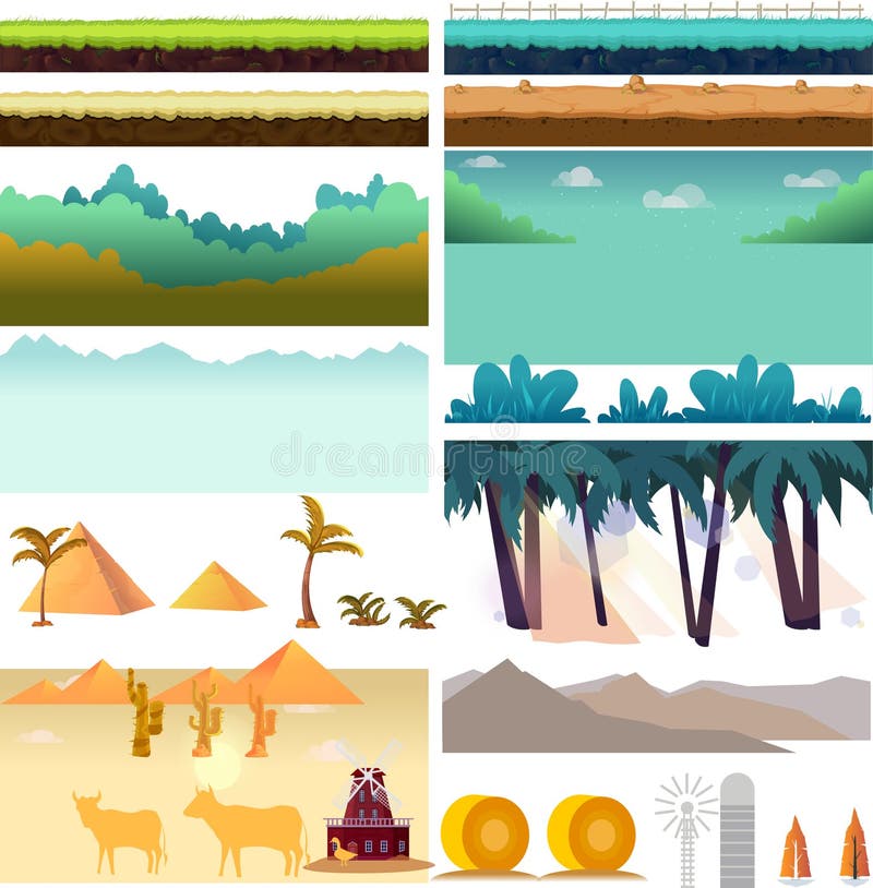 Ativos do jogo de Platformer, grupo de elementos do jogo Elementos para o jogo móvel, 2d aplicação do jogo Ilustração do vetor pa ilustração stock Ativos do jogo de Platformer, grupo de elementos do jogo Elementos para o jogo móvel, 2d aplicação do jogo Ilustração do vetor pa ilustração stock
