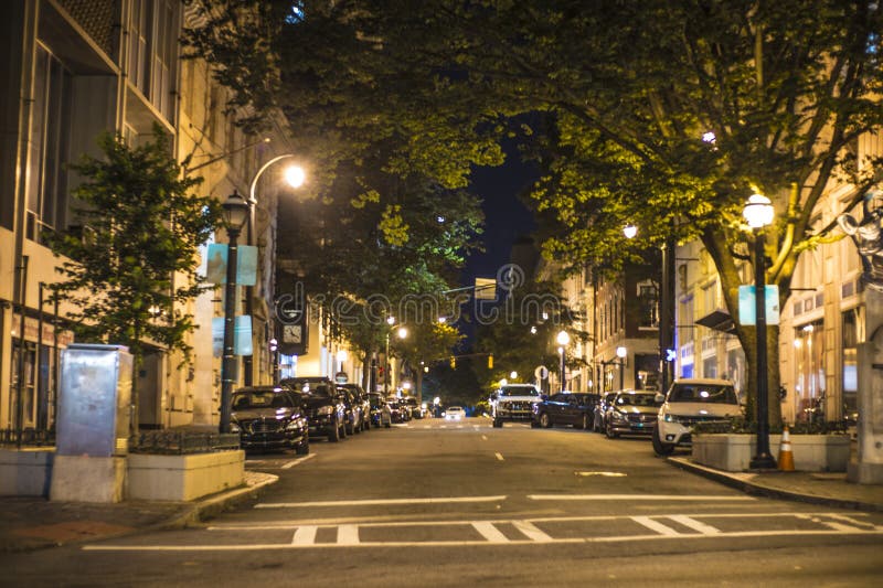 Atlanta Georgia Downtown City Streets at Night Pandemic 2020 Editorial