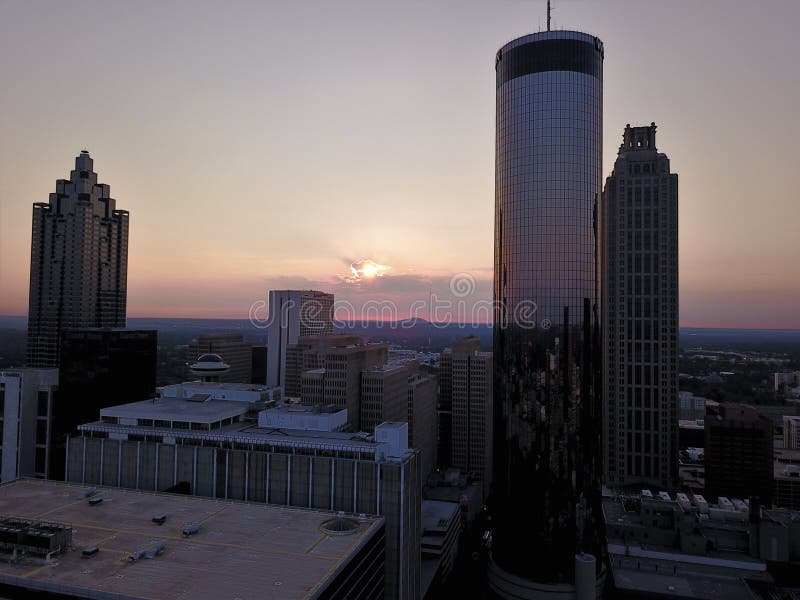 Middle of Atlanta Georgia downtown close up from a drone. Middle of Atlanta Georgia downtown close up from a drone