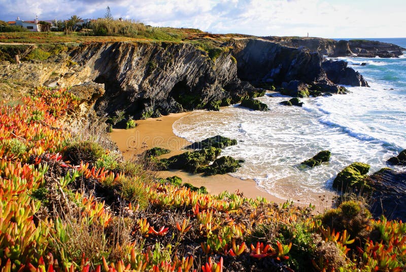 Atlantic ocean coast cliff at Sardao cape (Cabo Sardao), Alentejo, Portugal