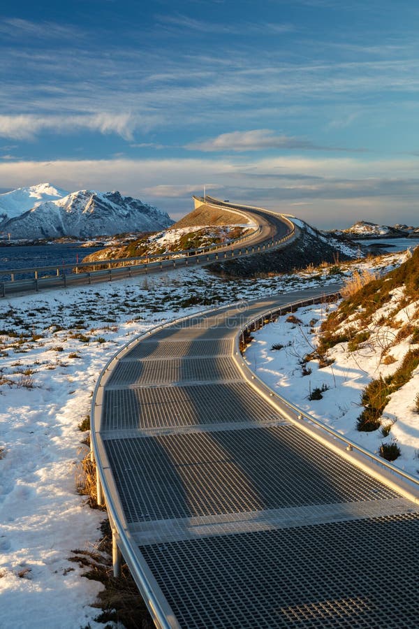 Atlantic Ocean Road in Winter Sunny Day. Famous High Bridge Over the Sea Stock Image - Image of