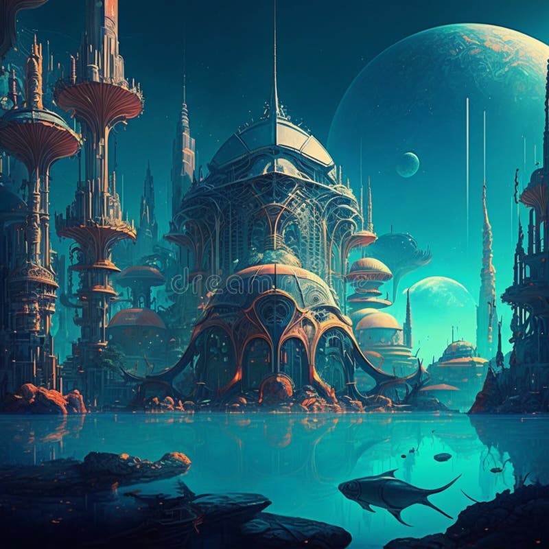 Atlantis City Under the Sea, Generative AI Stock Illustration ...