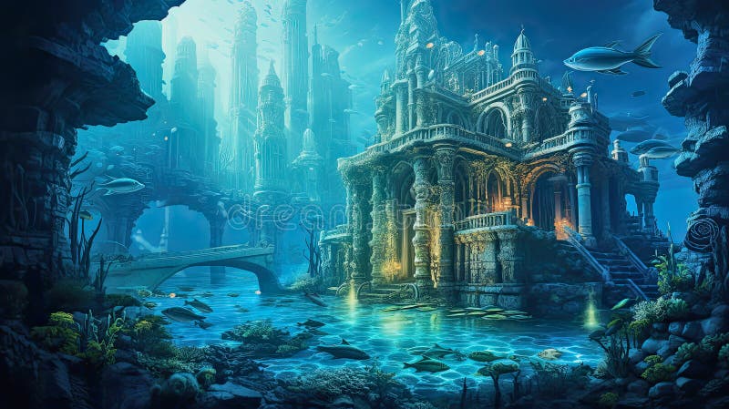 Atlantis the lost world underwater, ancient city in the depths of the ocean