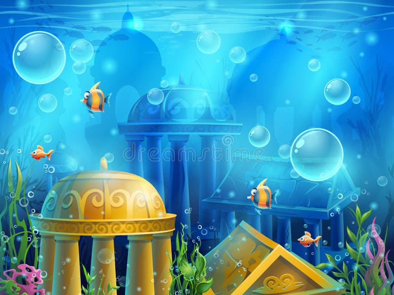 Atlantis ruins - vector background illustration screen royalty free illustration