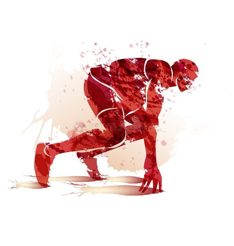 Atleta della siluetta dell'acquerello sulla pista che inizia a funzionare illustrazione vettoriale Atleta della siluetta dell'acquerello sulla pista che inizia a funzionare illustrazione vettoriale