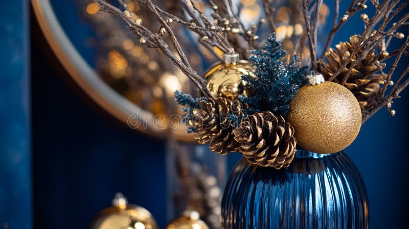 Atmosfera azul deslumbrante com elementos decorativos e acentos de ouro ilustração do vetor