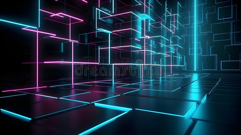 Atmosfera futuristica di neon desktop. l'immagine viene generata con l'utilizzo di ai.