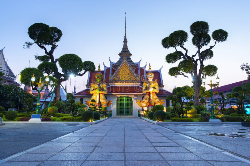 The atmosphere inside Wat Arun temple landmark and iconic of Bangkok royalty free stock photo