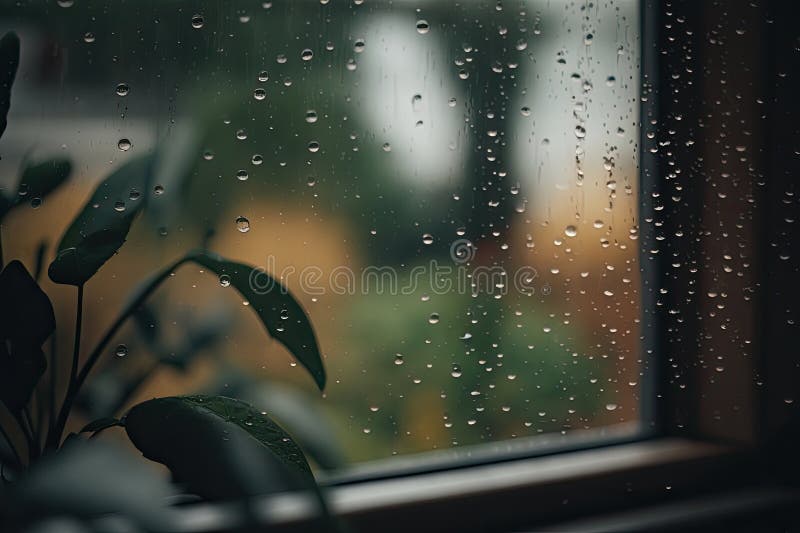Atmospheric minimal backdrop with rain droplets on glass. Illustration AI Generative stock illustration