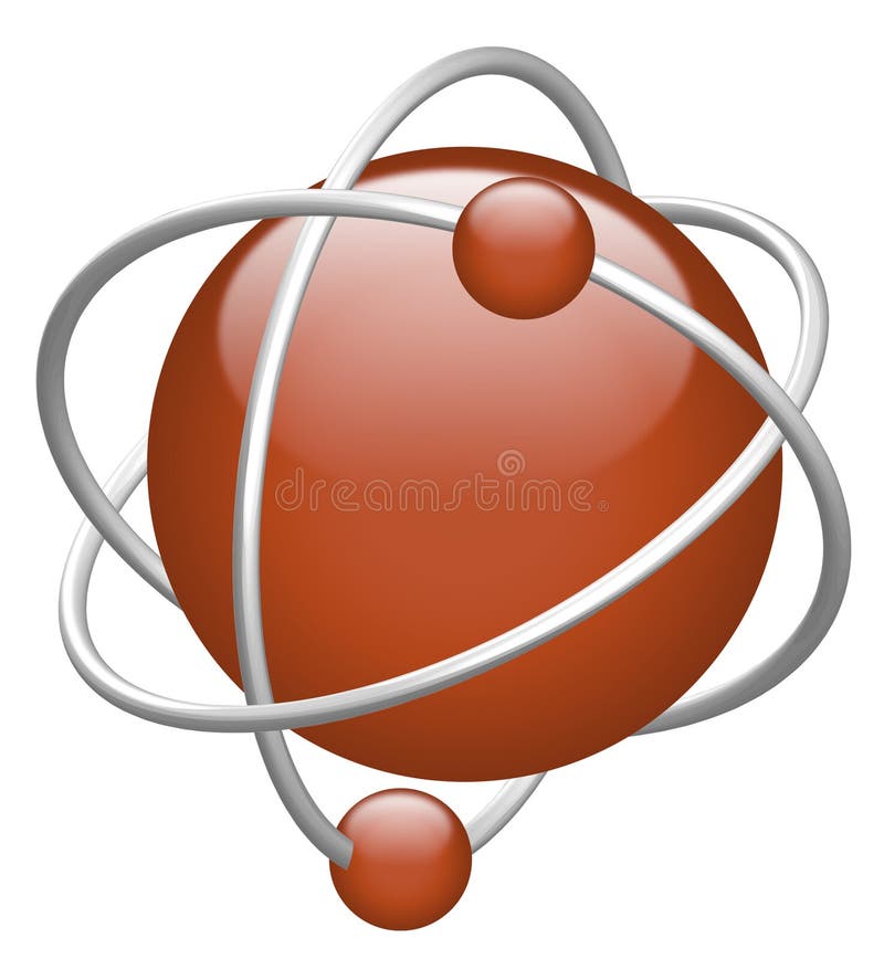 Atom 3D red nucleus and electron icon