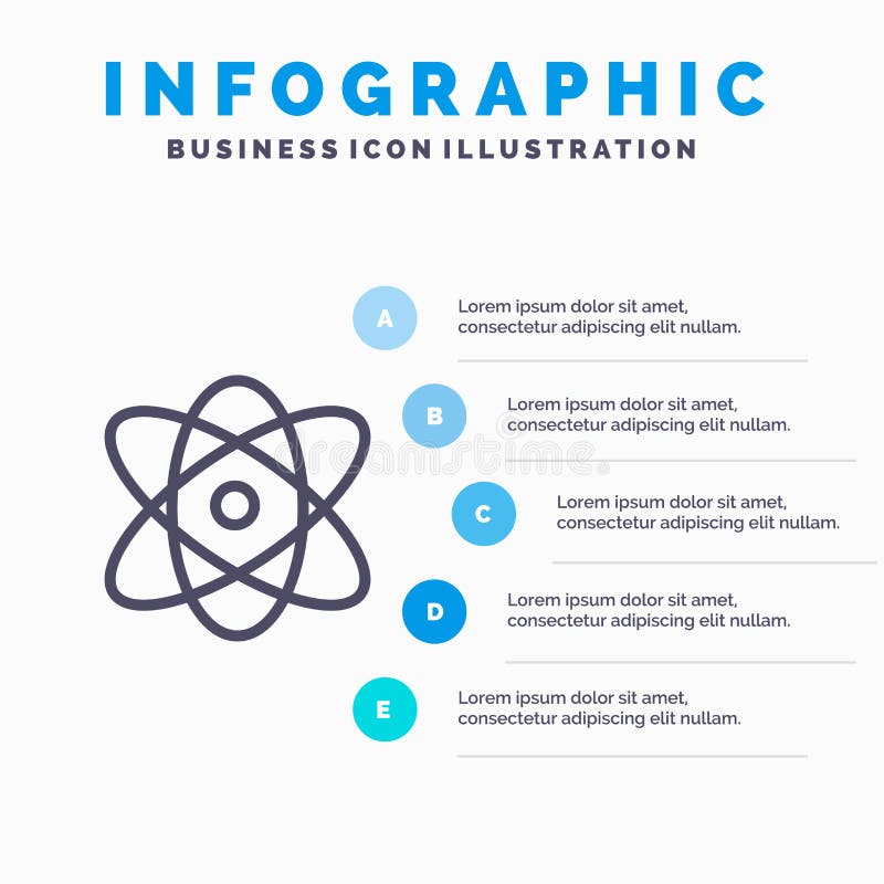 Atom, Education, Physics, Science Line icon with 5 steps presentation infographics Background stock illustration
