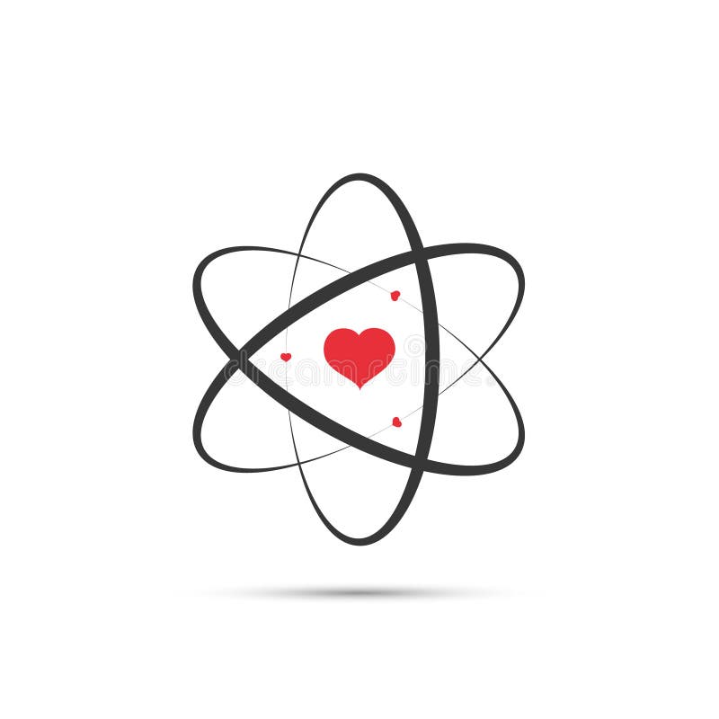 Atom with Electrons in Heart Shape in Flat Design. Vector Illustration