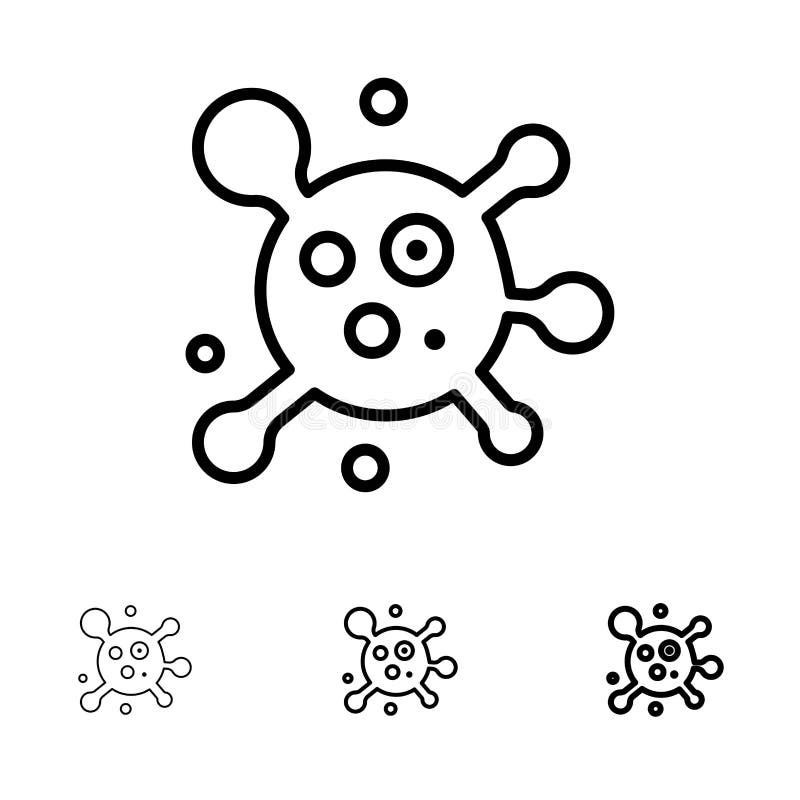 Atom, Molecule, Science Bold and thin black line icon set royalty free illustration