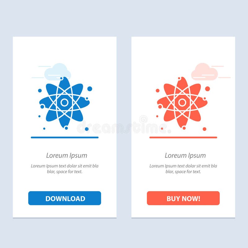 Atom, Particle, Molecule, Physics Blue and Red Download and Buy Now web Widget Card Template stock illustration.