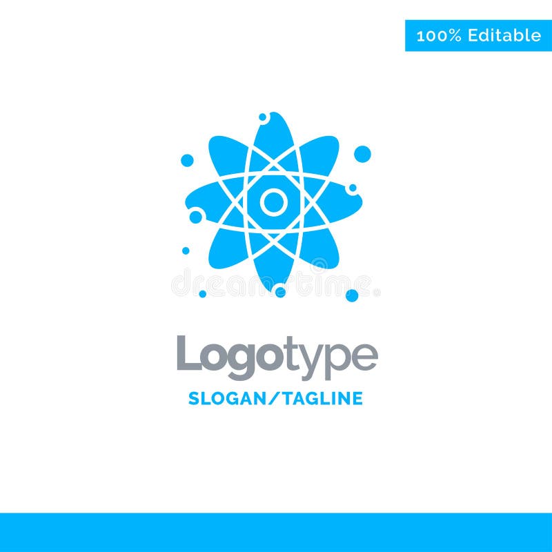 Atom, Particle, Molecule, Physics Blue Solid Logo Template. Place for Tagline royalty free illustration