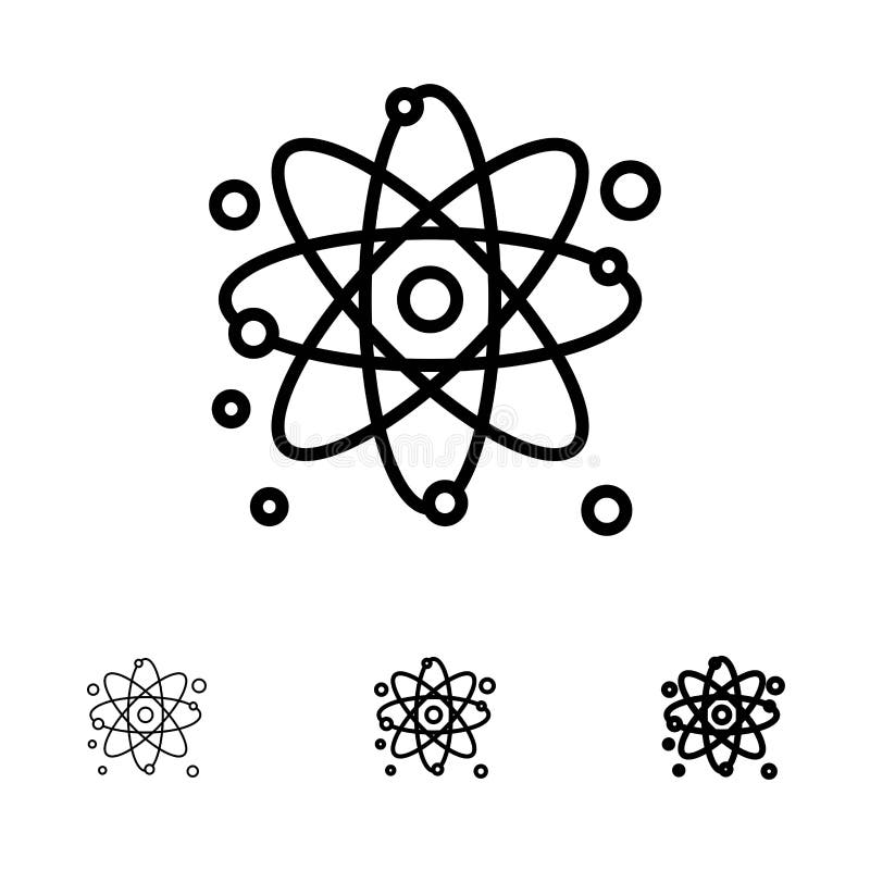 Atom, Particle, Molecule, Physics Bold and thin black line icon set royalty free illustration