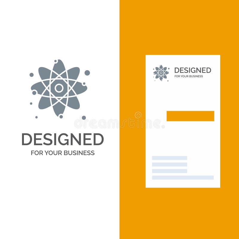 Atom, Particle, Molecule, Physics Grey Logo Design and Business Card Template vector illustration