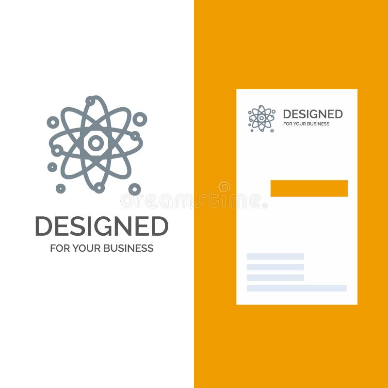 Atom, Particle, Molecule, Physics Grey Logo Design and Business Card Template stock illustration