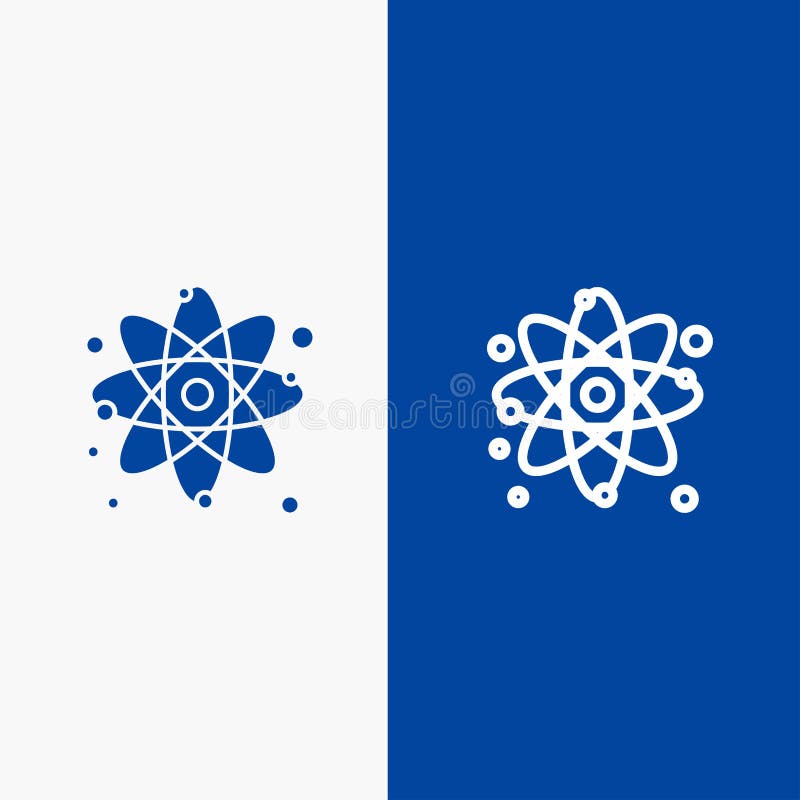 Atom, Particle, Molecule, Physics Line and Glyph Solid icon Blue banner Line and Glyph Solid icon Blue banner vector illustration