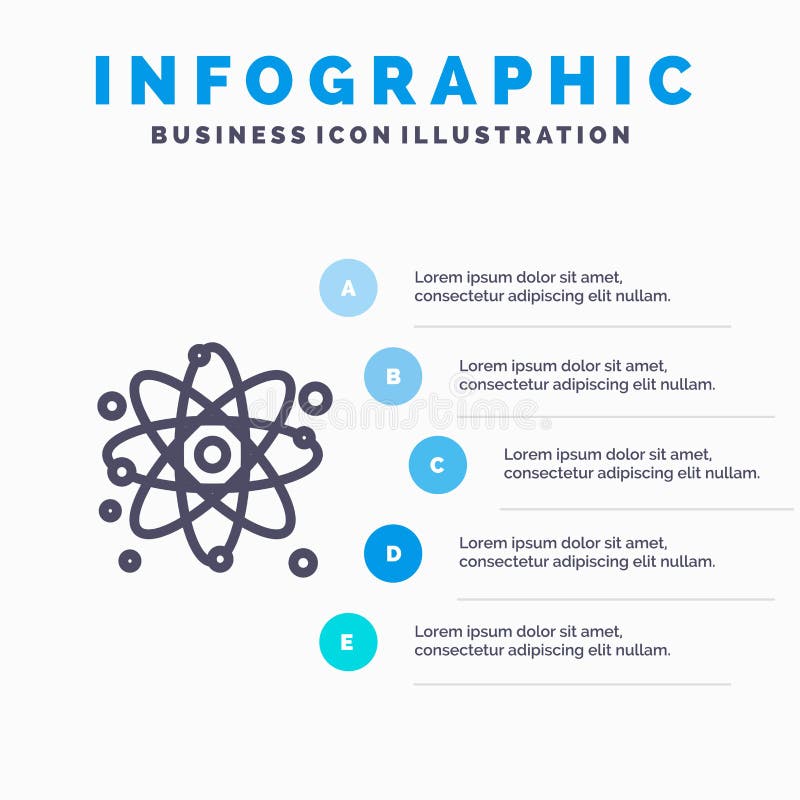 Atom, Particle, Molecule, Physics Line icon with 5 steps presentation infographics Background vector illustration