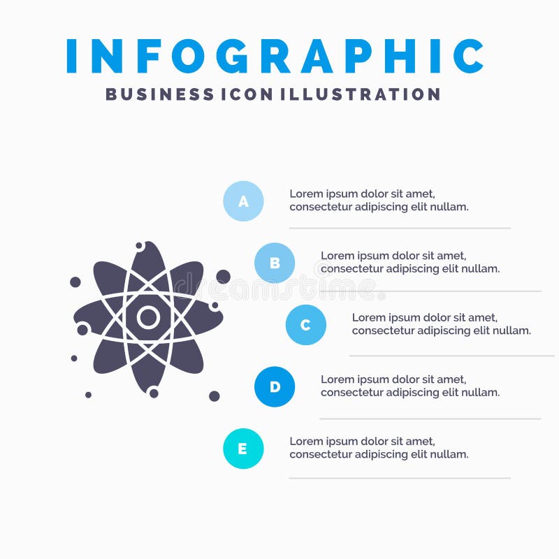 Atom, Particle, Molecule, Physics Solid Icon Infographics 5 Steps Presentation Background vector illustration