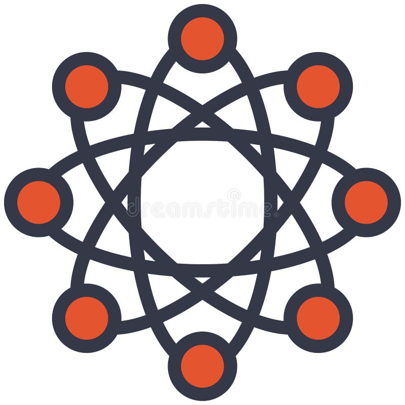 Atom particle orbit structure flat outline vector icon stock illustration