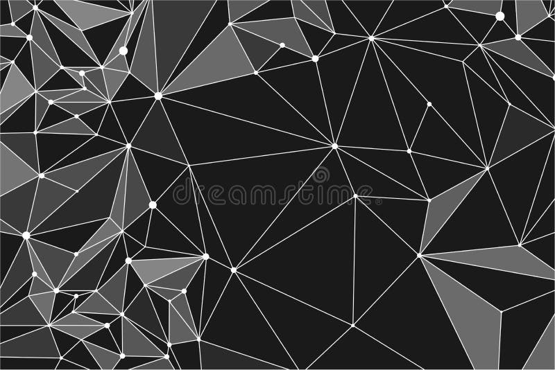 Atom particle research. Web triangle background with connection of line and dot. Geometric plexus line node background stock illustration