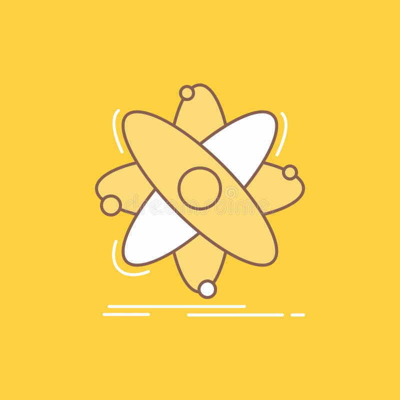 Atom, science, chemistry, Physics, nuclear Flat Line Filled Icon. Beautiful Logo button over yellow background for UI and UX royalty free illustration