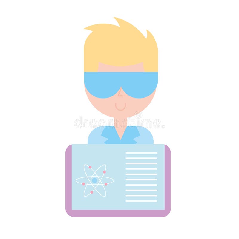Atome scientifique de chimie de la science de livre de professeur d'homme illustration de vecteur Atome scientifique de chimie de la science de livre de professeur d'homme illustration de vecteur