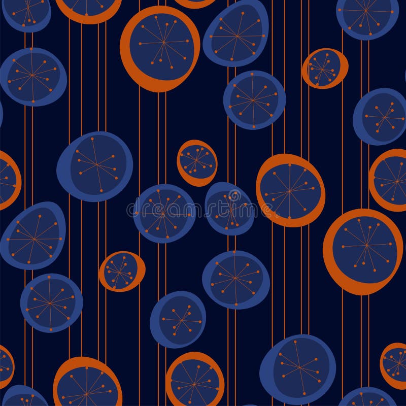 Atomic age style contrast color seamless pattern. For background, fabric, textile, wrap, surface, web and print design. Abstract round shapes and lines tile vector illustration Atomic age style contrast color seamless pattern. For background, fabric, textile, wrap, surface, web and print design. Abstract round shapes and lines tile vector illustration