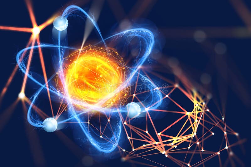 Atomic structure. Futuristic concept on the topic of nanotechnology in science stock photography