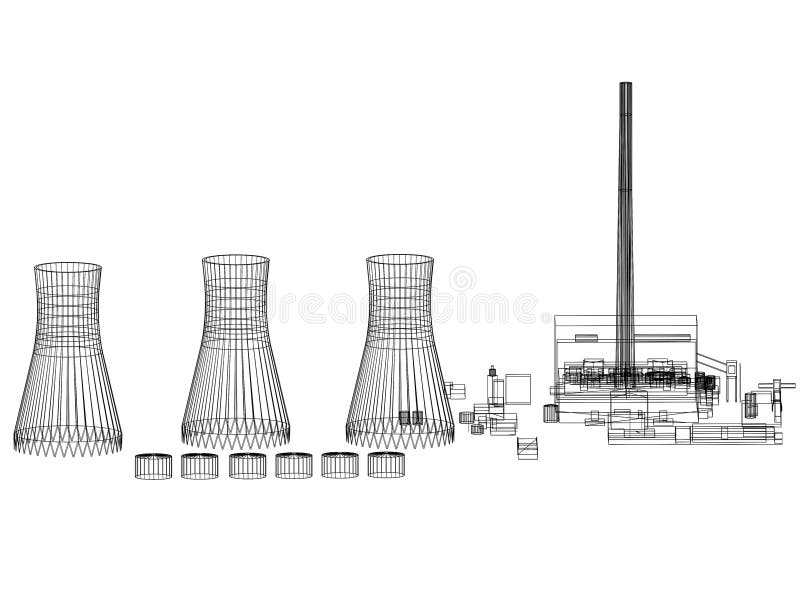 Atomkraftwerk Retro Plan Stock Abbildung Illustration