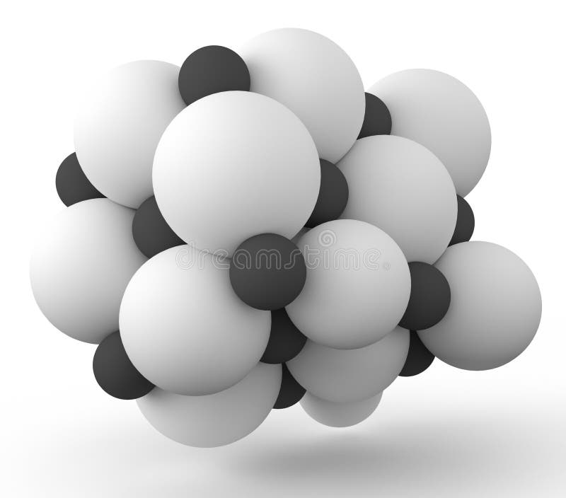 Tridimensional ilustraciones de átomos a través de blanco.