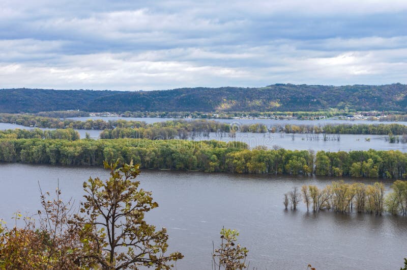 Atop Bluffs of Effigy Mounds at Iowa Border. Overlooking mississippi river from atop bluff of effigy mounds national monument along iowa wisconsin border stock photos Atop Bluffs of Effigy Mounds at Iowa Border. Overlooking mississippi river from atop bluff of effigy mounds national monument along iowa wisconsin border stock photos