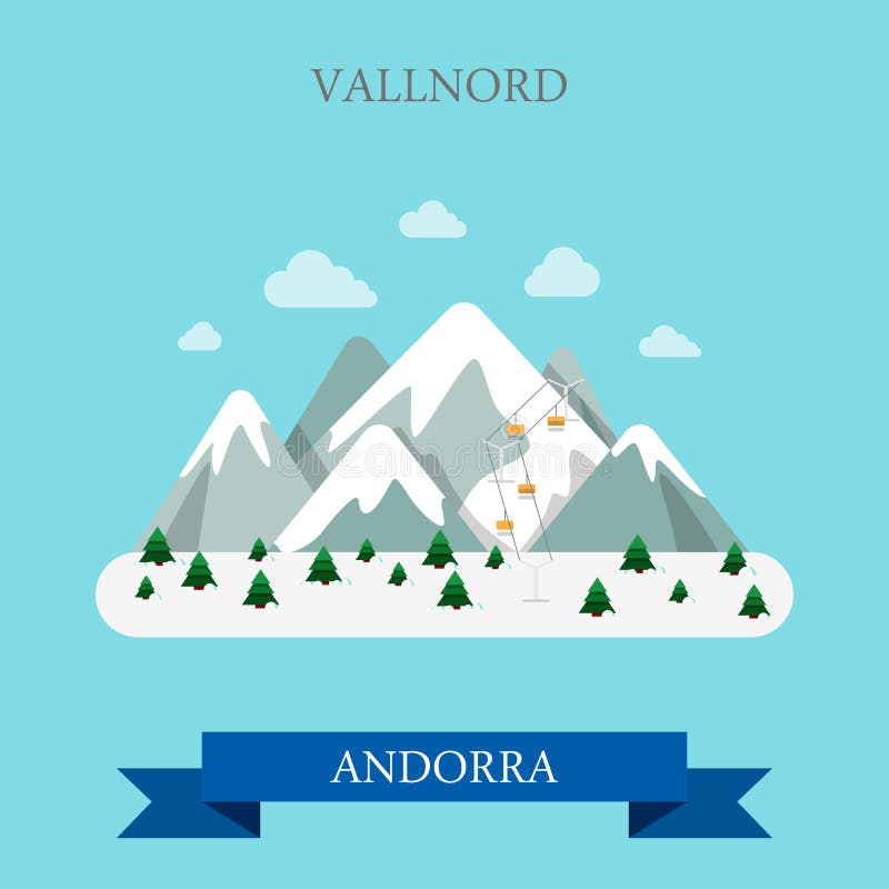 Atracción plana del vector de Andorra de la estación de esquí de la montaña de Vallnord