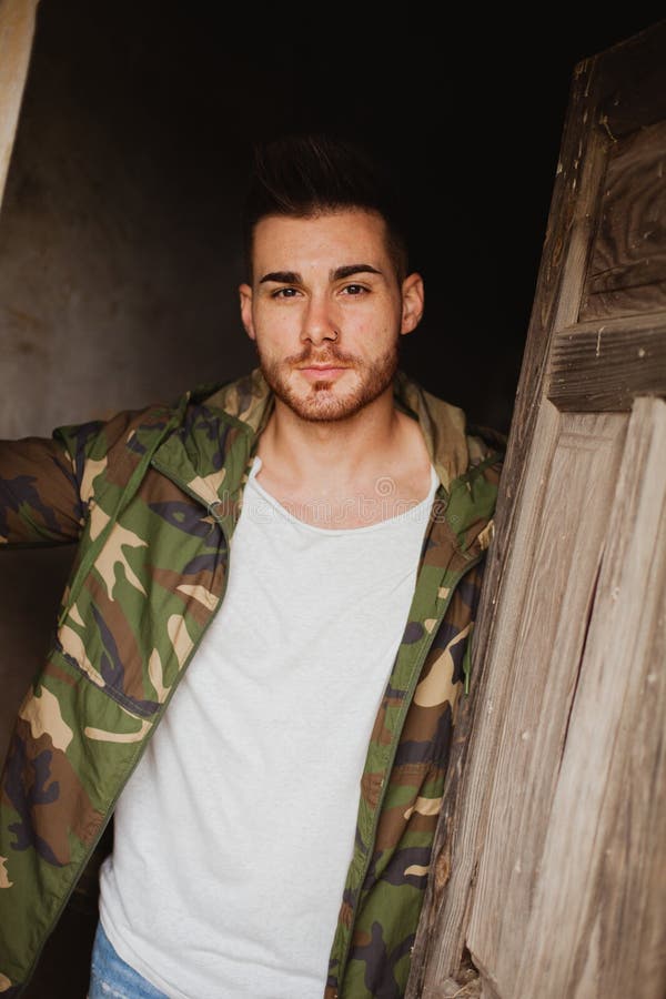 Atractive Guy with Jacket with Military Stylish Stock Image Image of