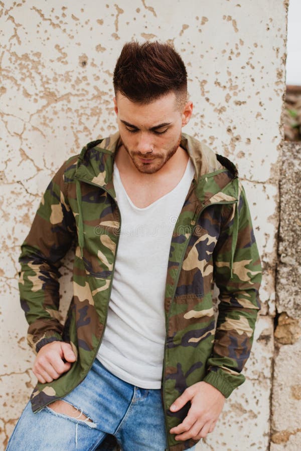 Atractive Guy with Jacket with Military Stylish Stock Photo Image of