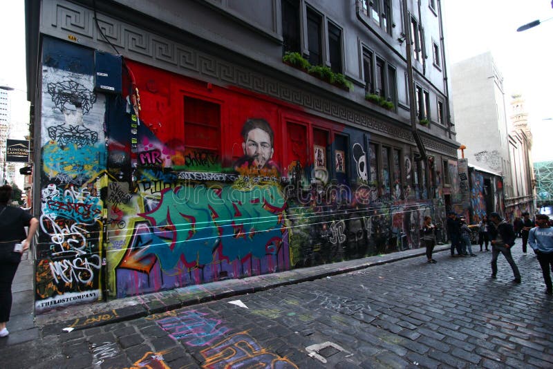 Atracția turistică populară a operelor de artă pentru graffiti de pe stradă din clădirile din Hoiser Lane din Melbourne, centrul A royalty free stock photography