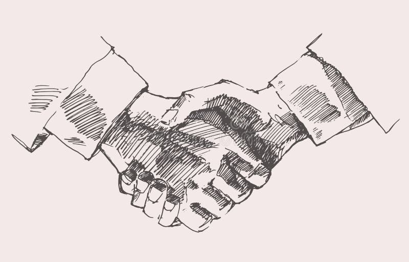 Att dra skakar händer, partnerskap somvektorn skissar royaltyfri illustrationer Att dra skakar händer, partnerskap somvektorn skissar royaltyfri illustrationer