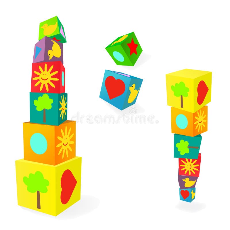 Falling tower of colorful childish play cubes. This is file of EPS10 format. Falling tower of colorful childish play cubes. This is file of EPS10 format.